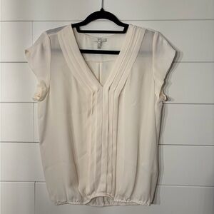Joie Cream Pleated V-Neck Blouse